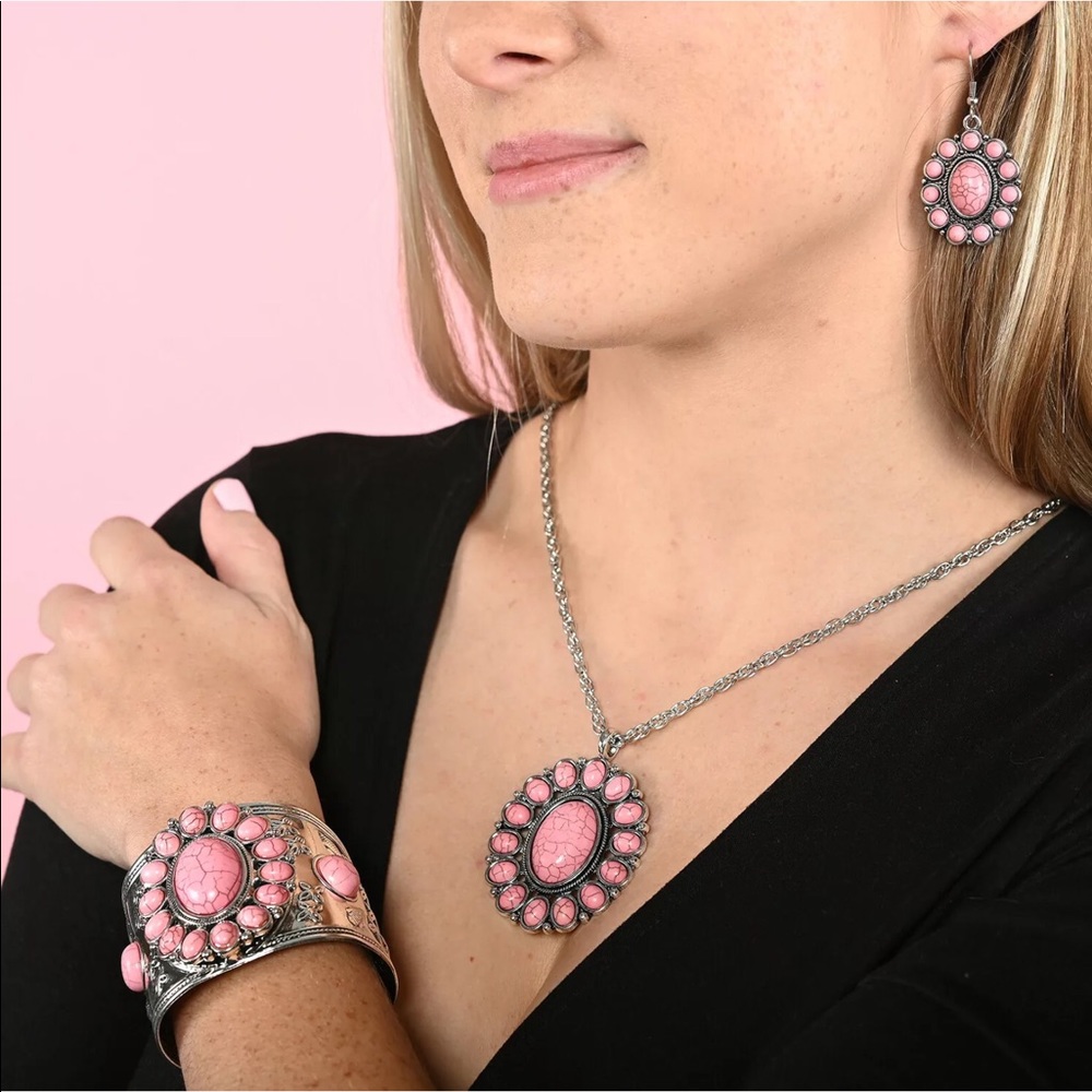 Silver Tone & Simulated  Stone Complete Set(Necklace/Bracelet & Earrings.